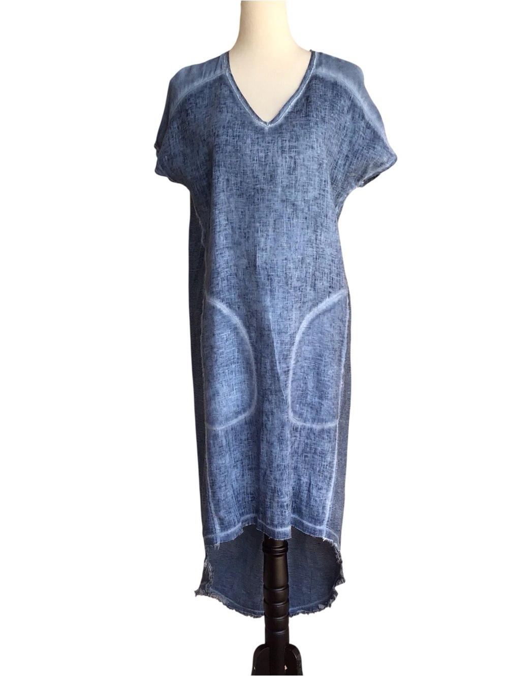 XCVI Blue Linen Lagenlook High Low Hem Midi Dress Size XS